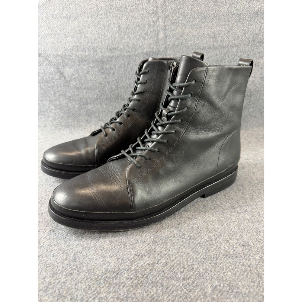 Vince Cabria Boots Women 7.5 Black Leather Lace Up Side Zip Ankle Combat Italy